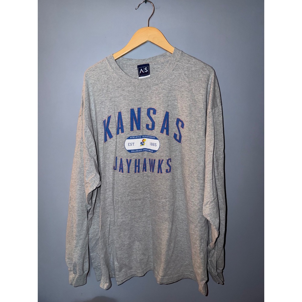 AS Sports Kansas Jayhawks Long Sleeve Graphic T-Shirt Gray‎ Mens XXL Collegiate